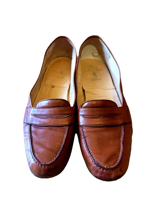 VTG Polo Ralph Lauren Penny Loafers Mens 9 Leather Full Strap Slip On Tan Italy main image 9
